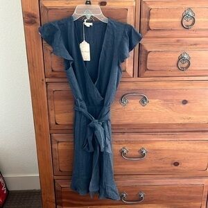 Hem & Thread Women’s Blue Dress With Ruffles and Tie Size Small NEW